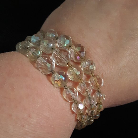 Vintage Aurora Borealis Memory Wire Bracelet - Picture 8 of 9